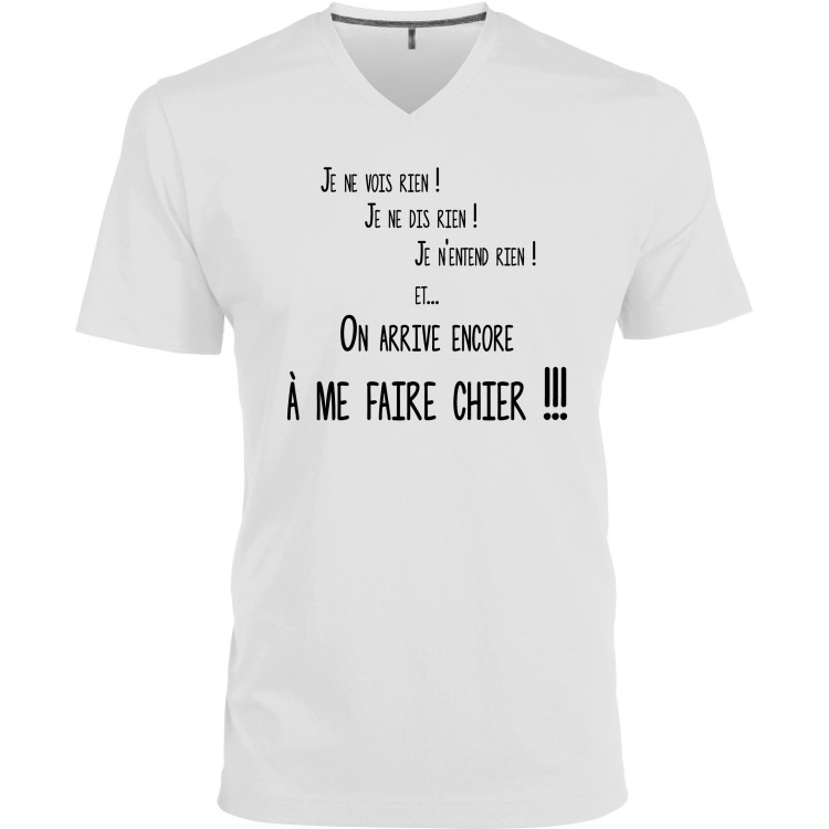 T-shirt homme Col V je ne vois rien, je ne dis rien, je n'entend rien CADEAU D AMOUR