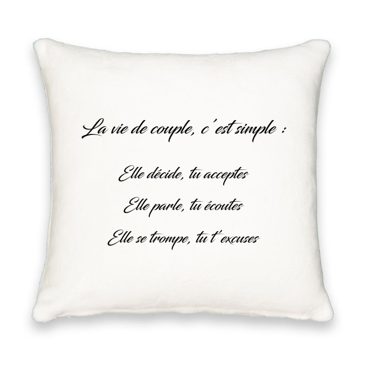 Coussin carré la vie de couple c'est simple CADEAU D AMOUR