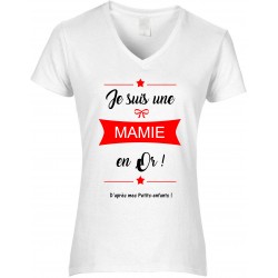 T-shirt femme Col V Je suis une Mamie en Or