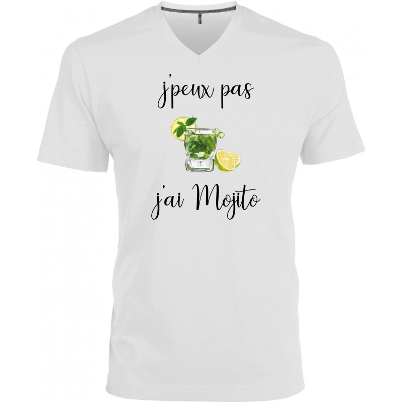 T-shirt homme Col V J'peux pas j'ai Mojito Cadeau D'amour