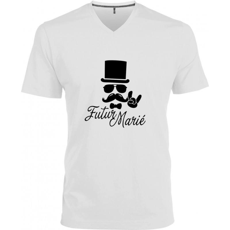 T-shirt homme Col V Futur marié Cadeau D'amour