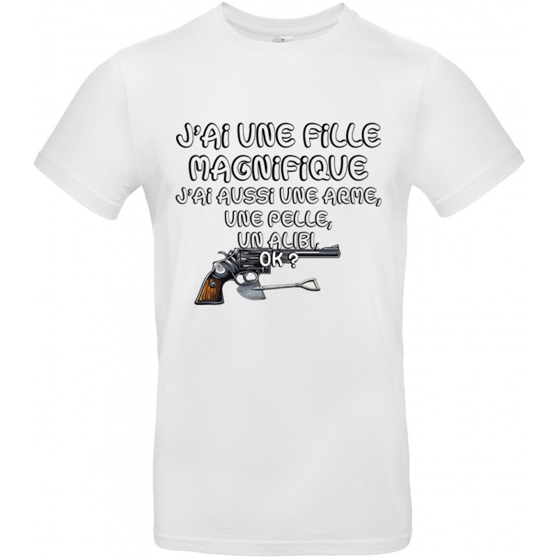 T-shirt homme Col Rond J'ai une Fille Magnifique Cadeau D'amour