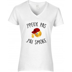 T-shirt femme Col V J'peux pas J'ai Smoke Cadeau D'amour