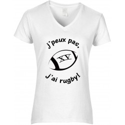 T-shirt femme Col V J'peux pas J'ai Rugby !