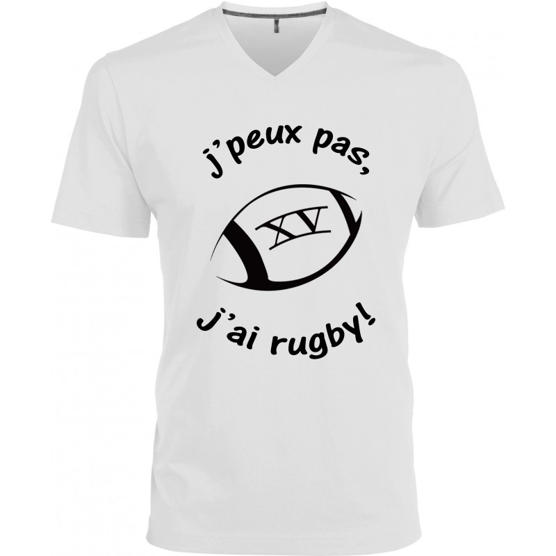 T-shirt homme Col V J'peux pas J'ai Rugby ! CADEAU D AMOUR