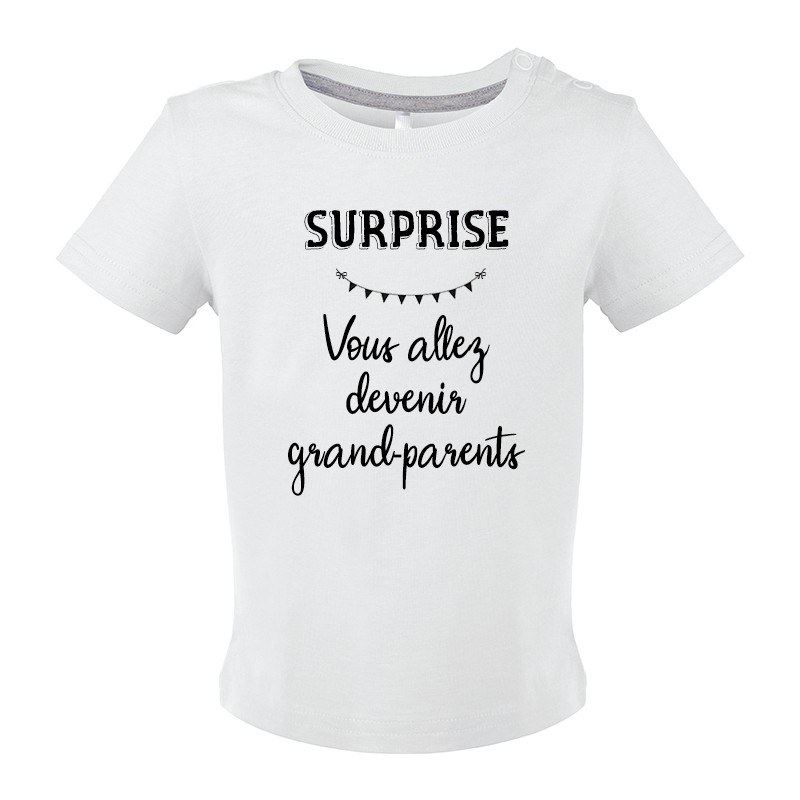 T-shirt bébé Surprise Vous allez devenir grand-parents CADEAU D AMOUR
