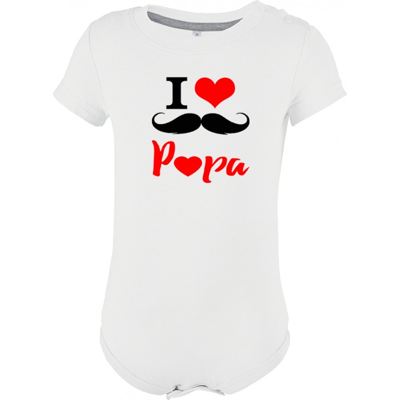 Body manches courtes I love Papa moustache CADEAU D AMOUR